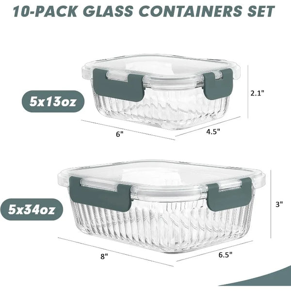 10-Pack Glass Meal Prep Containers with Lids - Alia's Home Things  