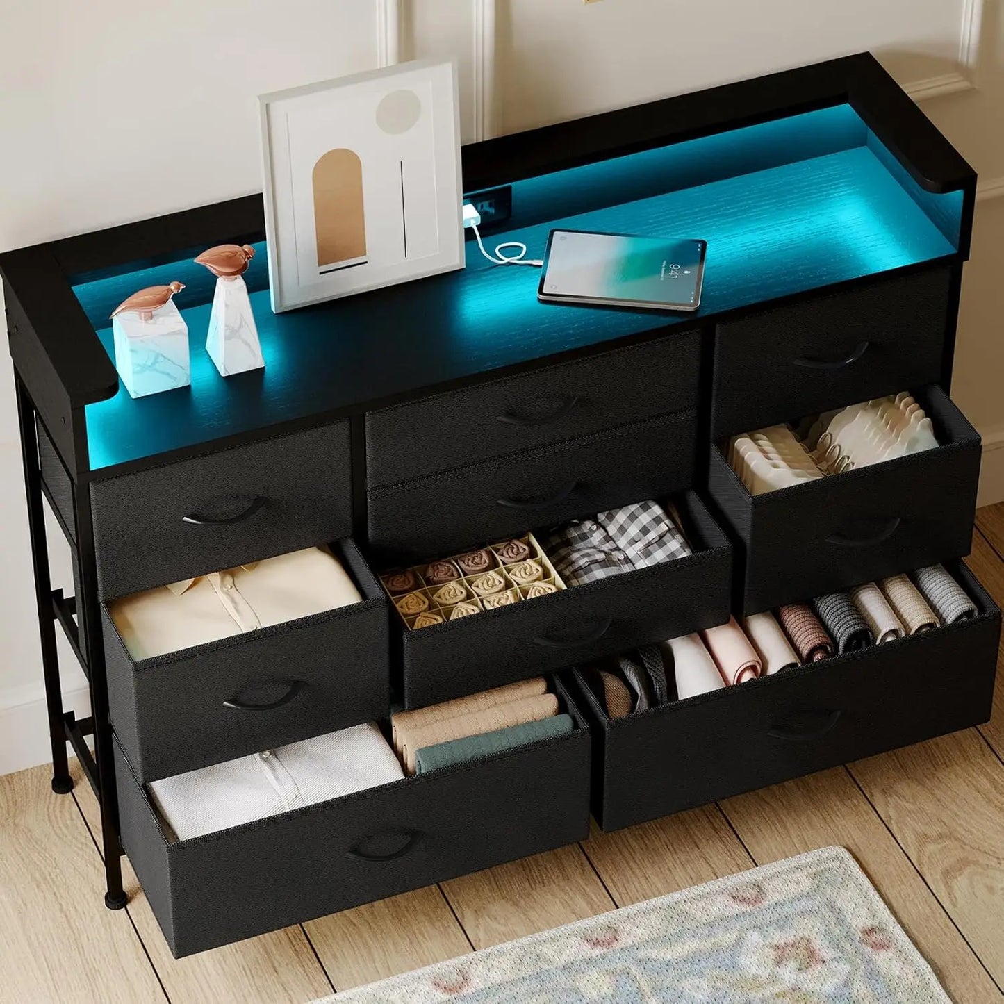 Dresser with 9 Drawers and Charging Station - Alia's Home Things  