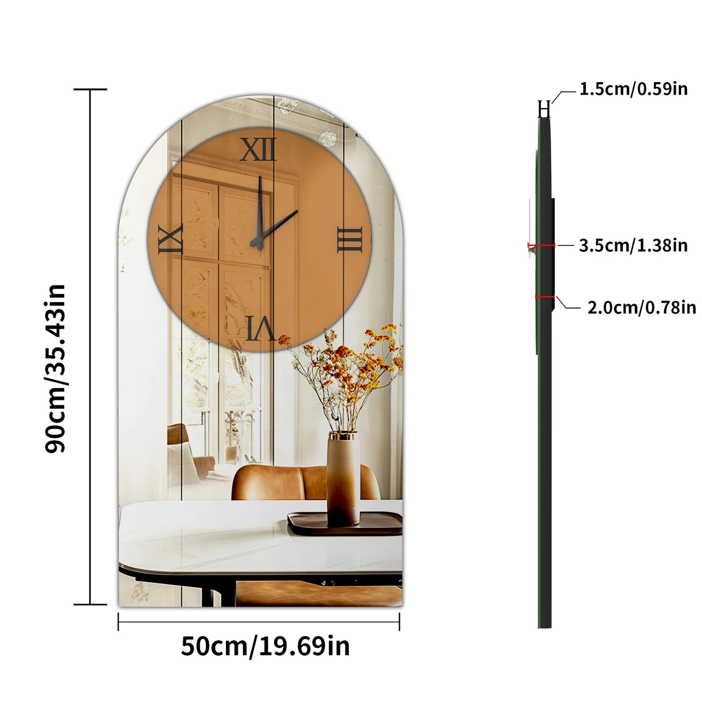 Arched Brown Tinted Glass Wall Mounted Clock - Alia's Home Things  