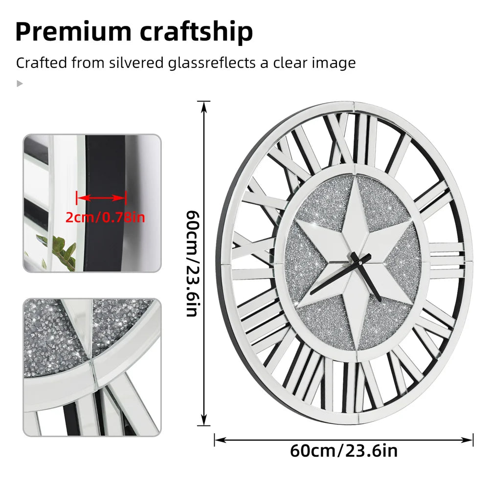 LUVODI Round Wall Clock Mirror Decorative Silver - Alia's Home Things  