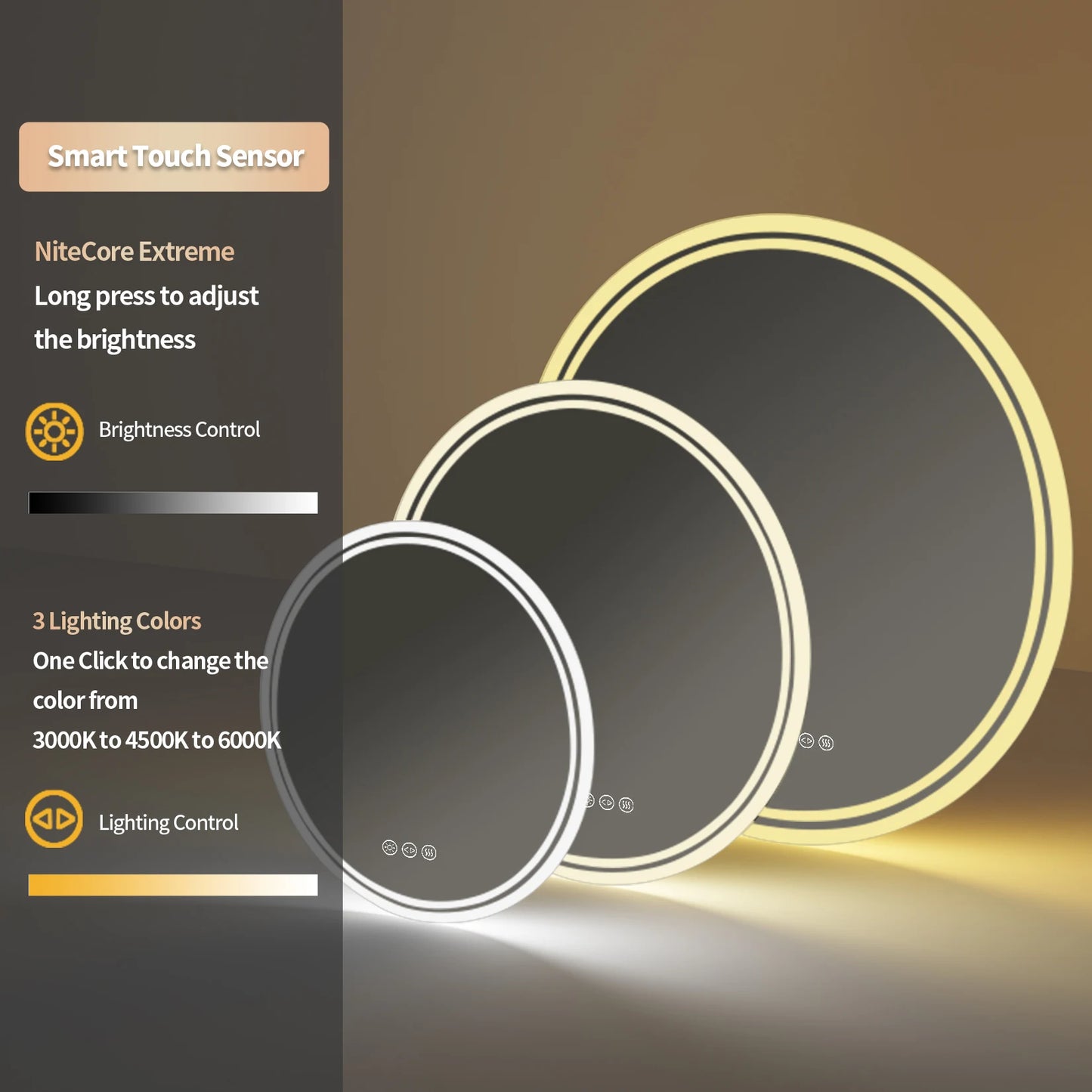 Illuminated Wall Mounted Lighted Mirror Anti-Fog 3 Colors Change - Alia's Home Things  