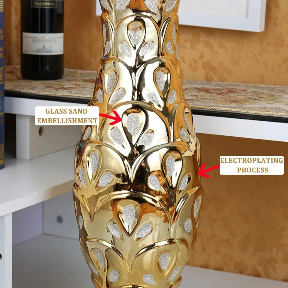 24-inch high gold ceramic floor vase - Alia's Home Things  