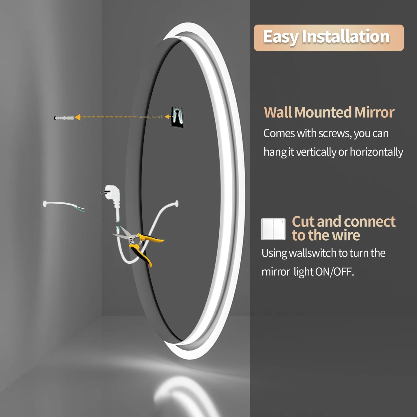 Illuminated Wall Mounted Lighted Mirror Anti-Fog 3 Colors Change - Alia's Home Things  