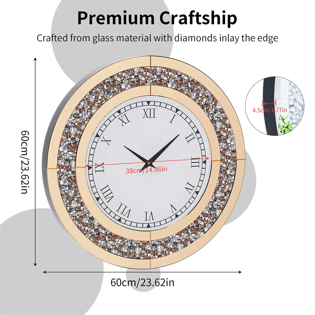 LUVODI Sparkle Bling Round Diamond Wall Clock - Alia's Home Things  