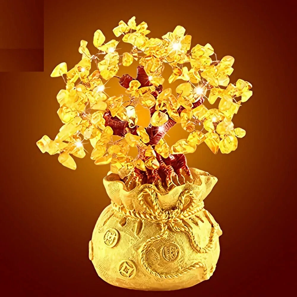 Crystal Money Bag Tree Figurine Yellow Lucky Wealth - Alia's Home Things  
