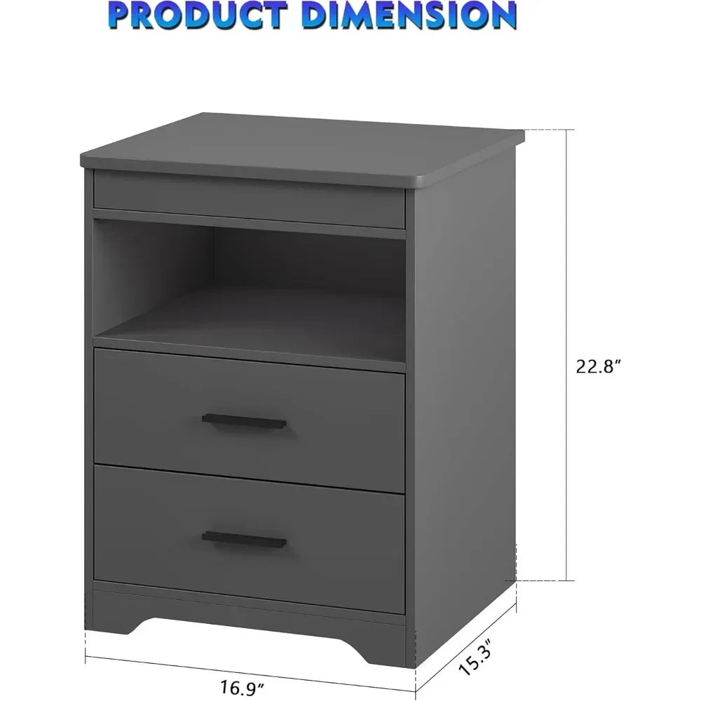 LED Nightstand with Gun Drawer Set of 2 - Alia's Home Things  
