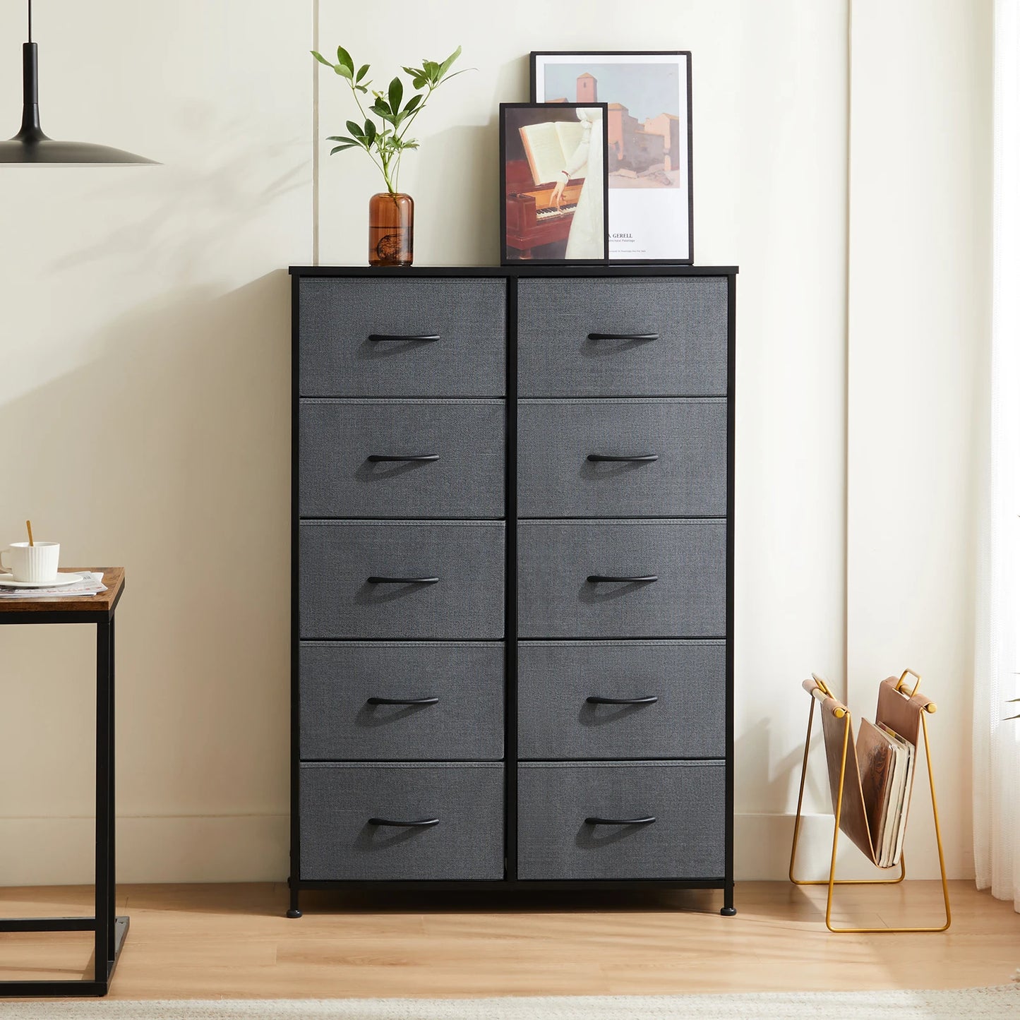 JHK Bedside Table For Bedroom With 10 Fabric Drawers - Alia's Home Things  
