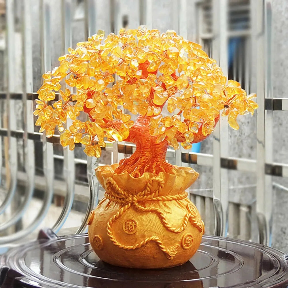 Crystal Money Bag Tree Figurine Yellow Lucky Wealth - Alia's Home Things  