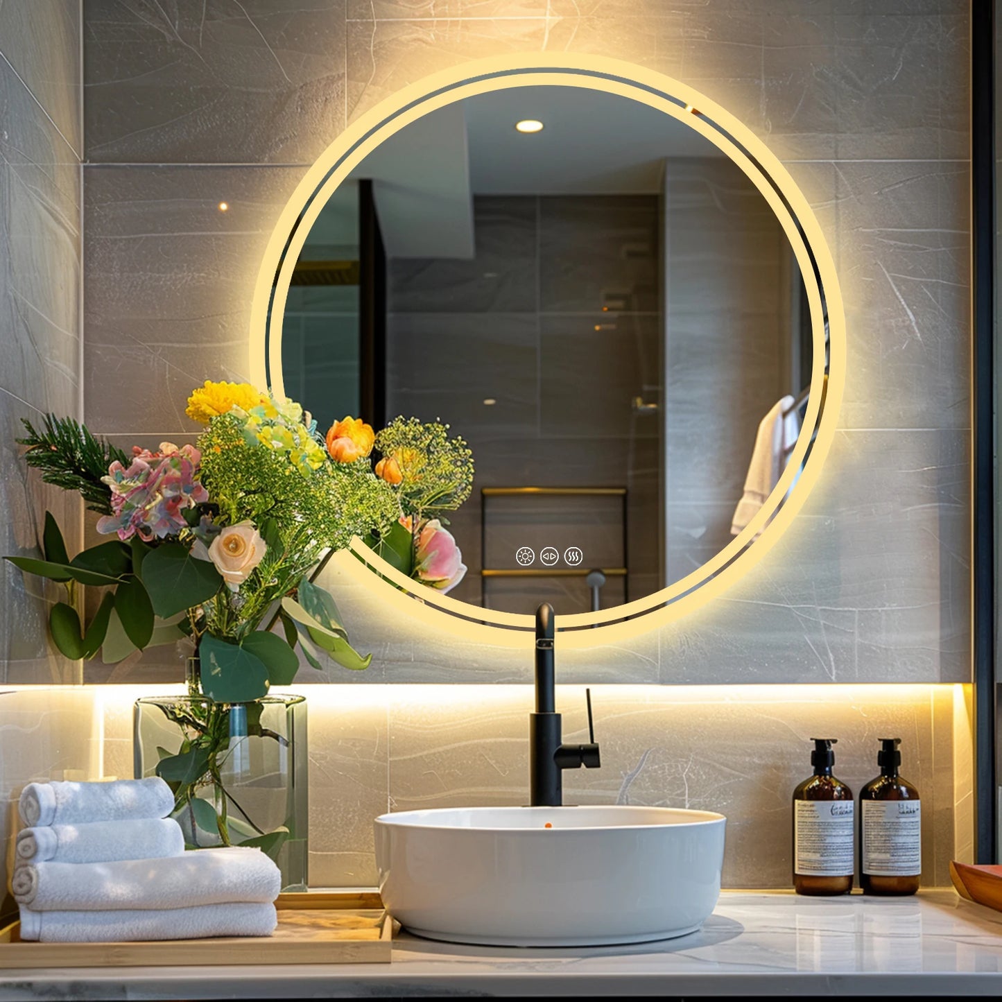 Illuminated Wall Mounted Lighted Mirror Anti-Fog 3 Colors Change - Alia's Home Things  