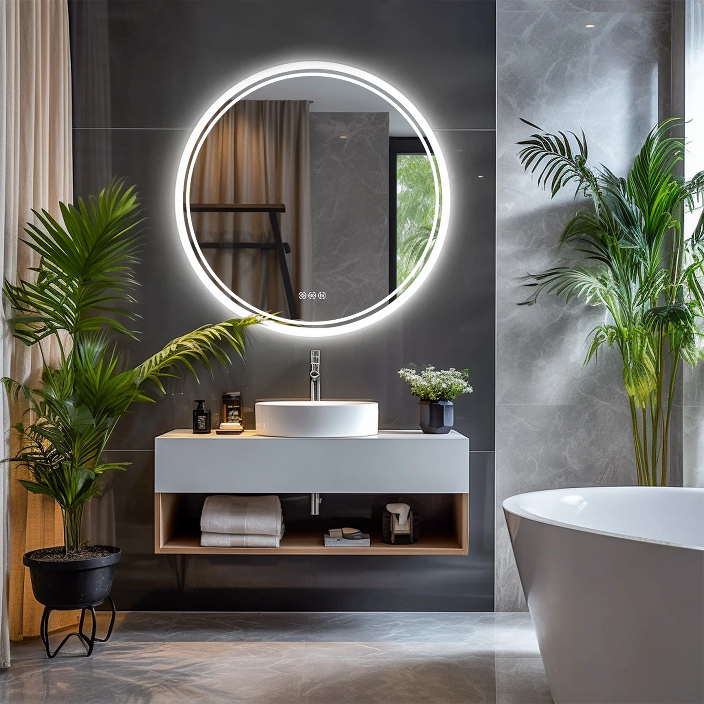 Illuminated Wall Mounted Lighted Mirror Anti-Fog 3 Colors Change - Alia's Home Things  