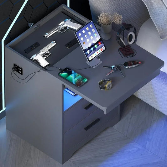 LED Nightstand with Gun Drawer Set of 2 - Alia's Home Things  