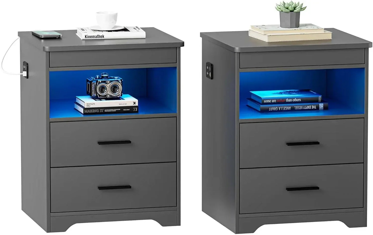 LED Nightstand with Gun Drawer Set of 2 - Alia's Home Things  