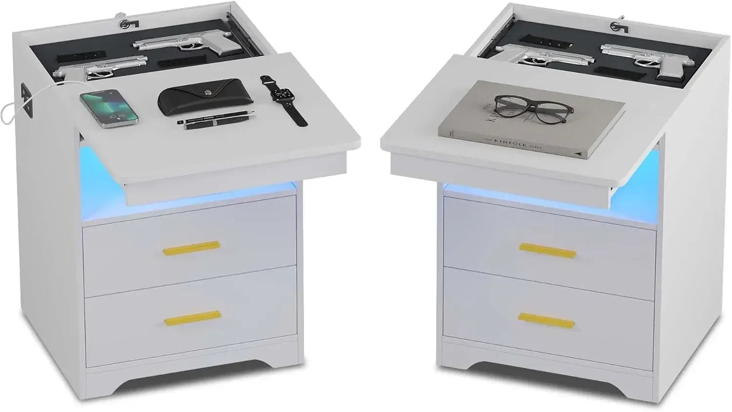 LED Nightstand with Gun Drawer Set of 2 - Alia's Home Things  