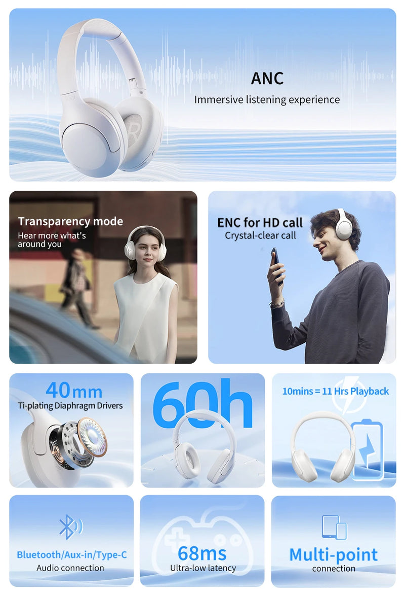 QCY H3 Lite ANC Wireless Headphones - Alia's Home Things  