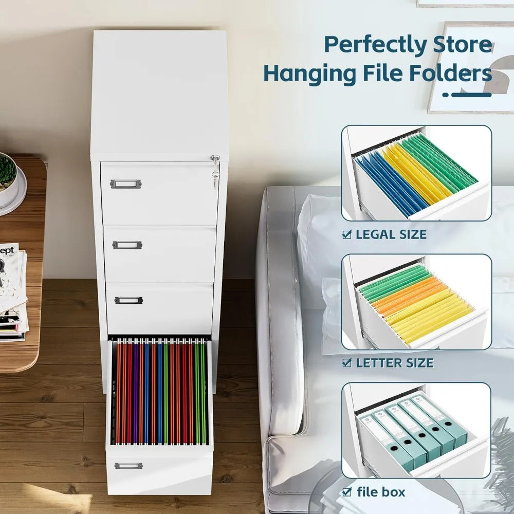 File Cabinet, White Vertical Filing Cabinets with Lock - Alia's Home Things  