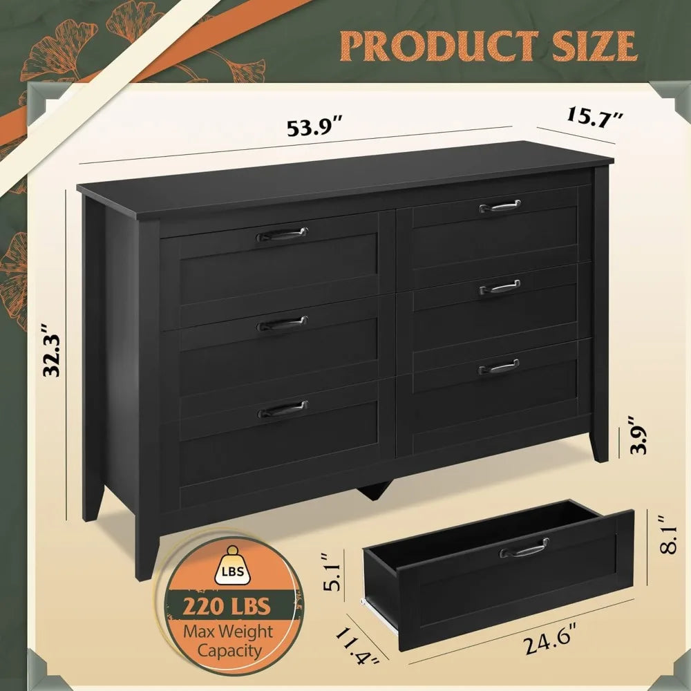 6 Drawer Dresser, Retro with Metal Handle - Alia's Home Things  