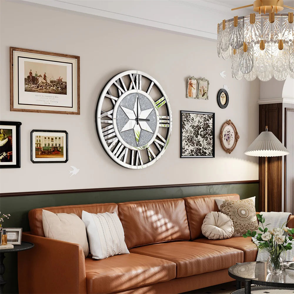 LUVODI Round Wall Clock Mirror Decorative Silver - Alia's Home Things  