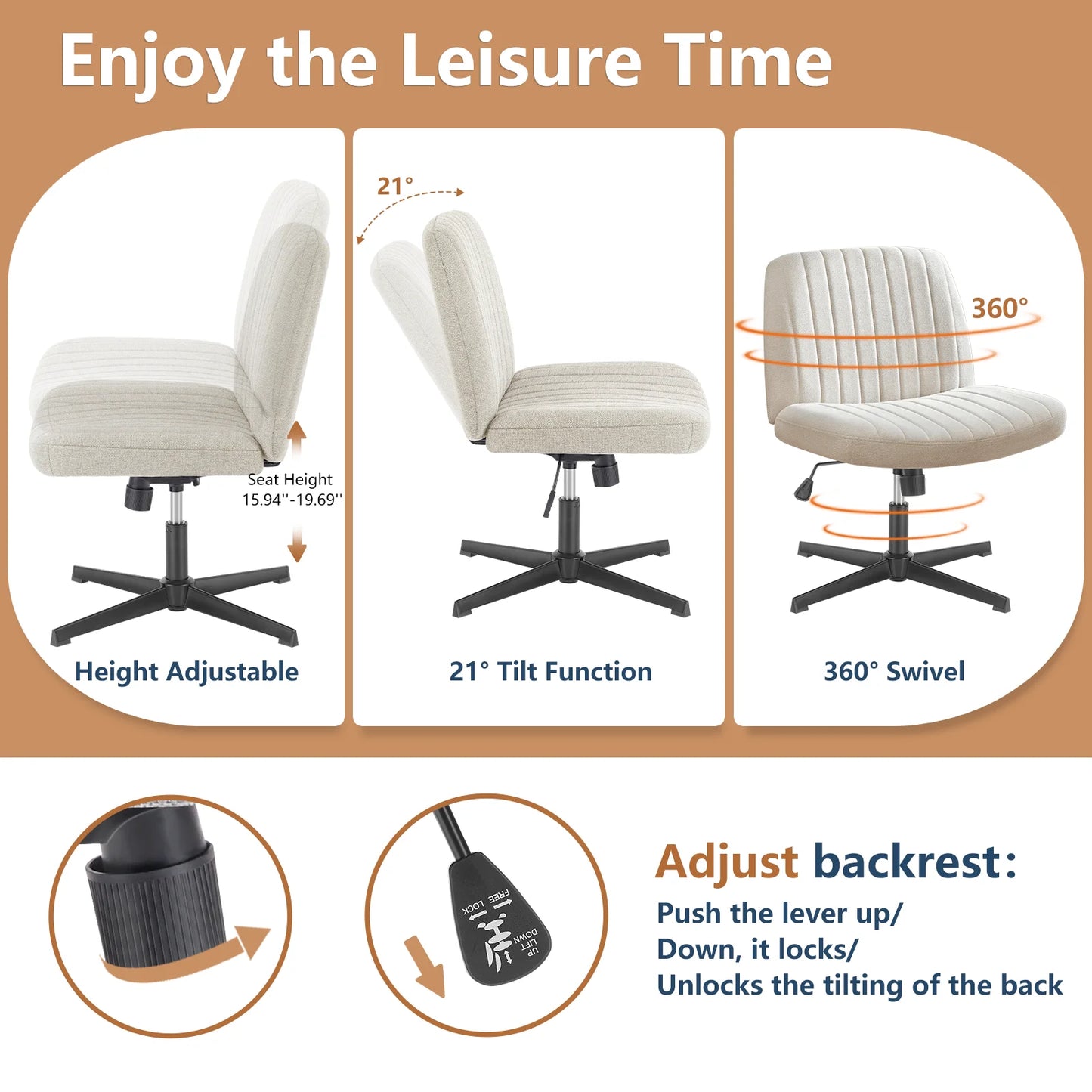 Armless Wide Desk Chair with Dual-Purpose Base - Alia's Home Things  