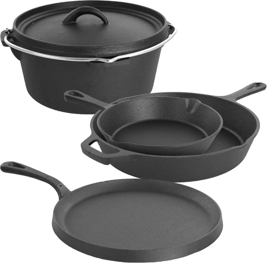 MegaChef Assorted Pre-Seasoned OVEN SAFE, Cast Iron Cookware Set - Alia's Home Things  