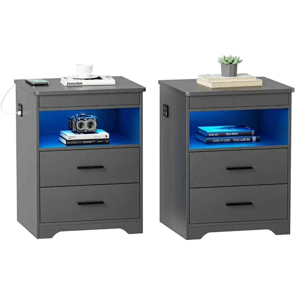 LED Nightstand with Gun Drawer Set of 2 - Alia's Home Things  
