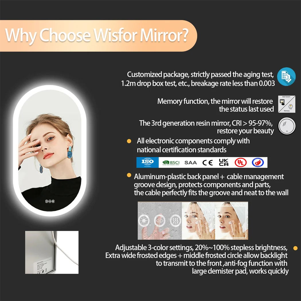 Oval LED Bathroom Mirror Smart Mirrors Dimmable 3 Colors - Alia's Home Things  