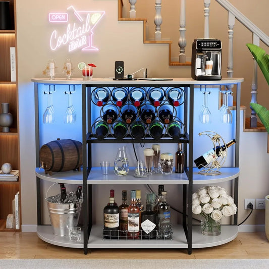 Freestanding Coffee Liquor Bar Cabinet with Glass Holder - Alia's Home Things  