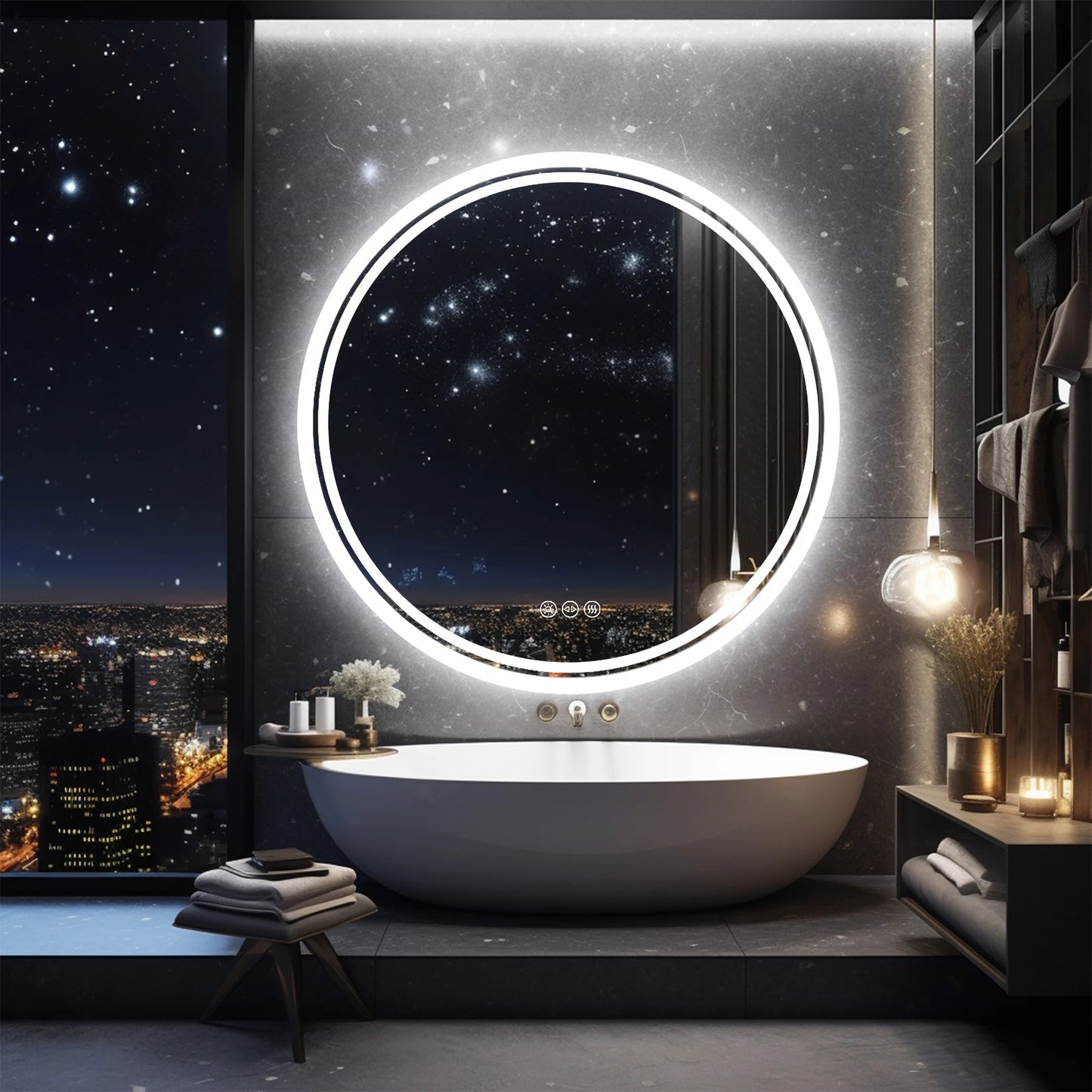 Illuminated Wall Mounted Lighted Mirror Anti-Fog 3 Colors Change - Alia's Home Things  