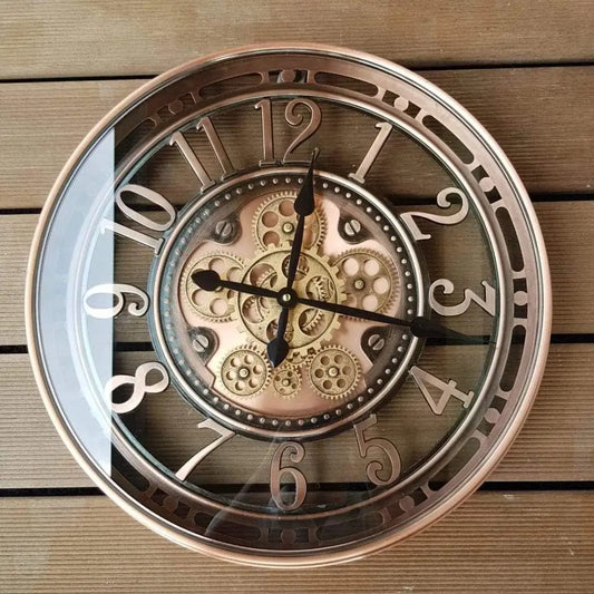 21-Inch Industrial Big Metal Gold Wall Clock - Alia's Home Things  