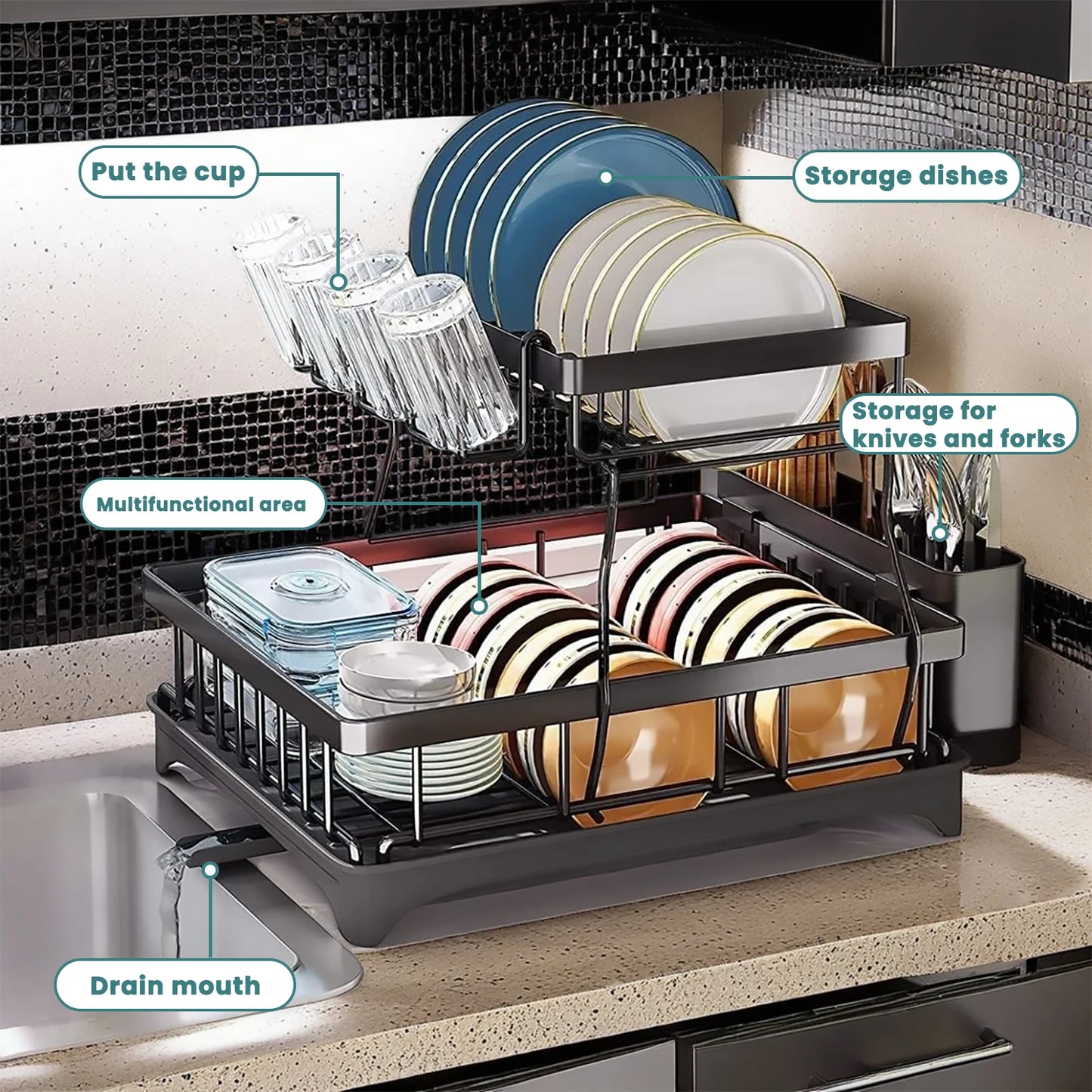 Large 2-tier dish drying rack - Alia's Home Things  